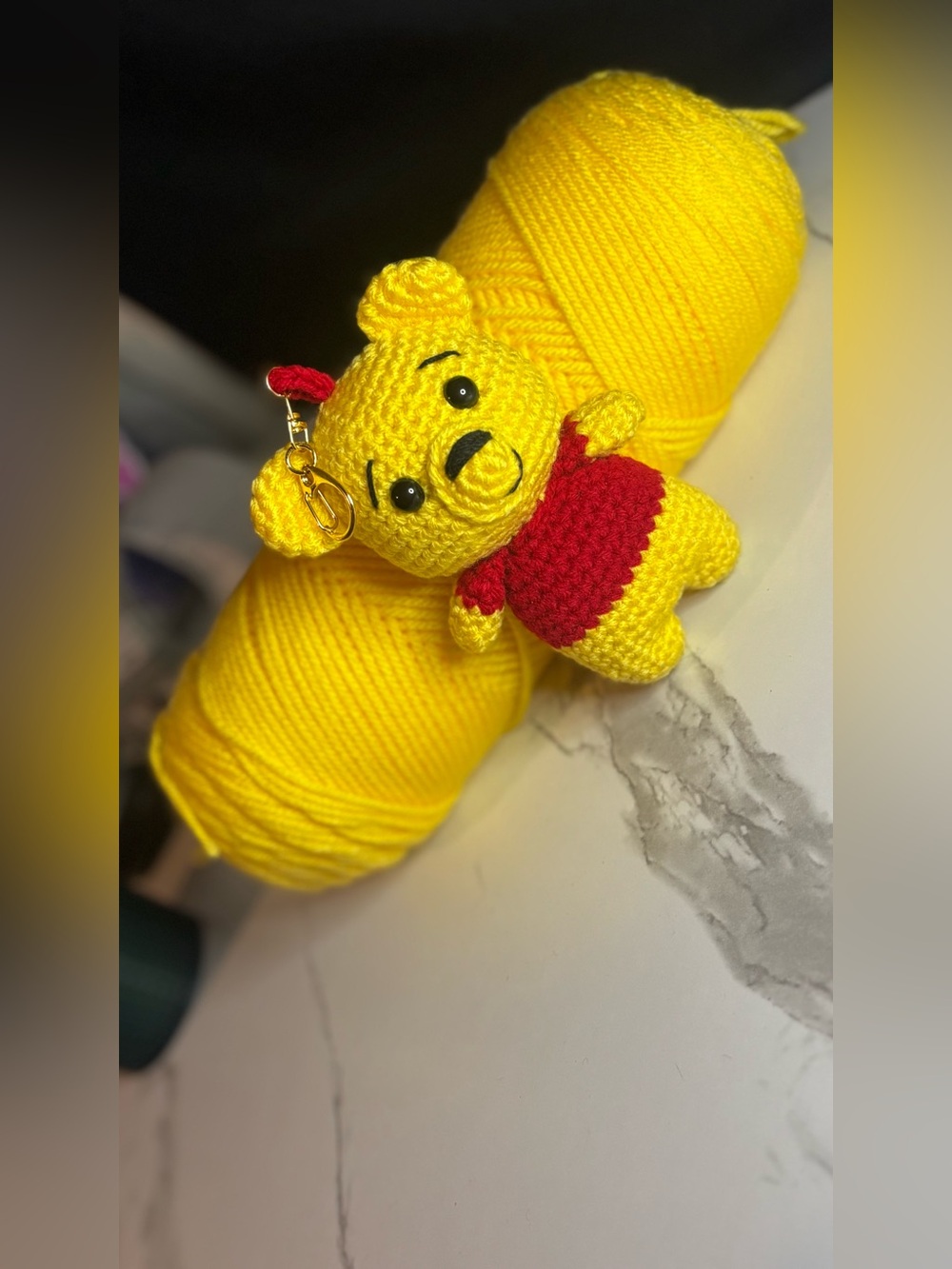 Crochet Yellow Winnie the Bear Keychain Plush